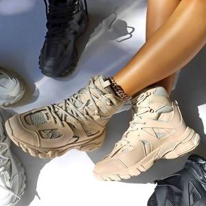 Chunky High Top Sneakers Nude Beige